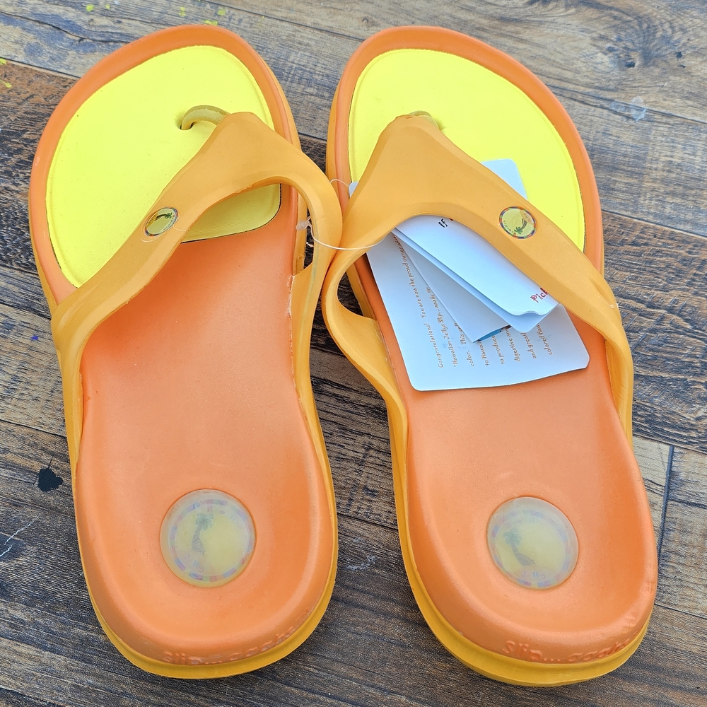 Bright Orange and Yellow Flip Flops Men's Size 8 - Picture 3 of 7